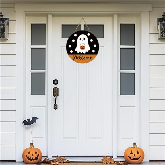 Halloween Decor Indoor Halloween Wreath Front Door Decorations Cute Ghost Decor - Picture 2 of 8